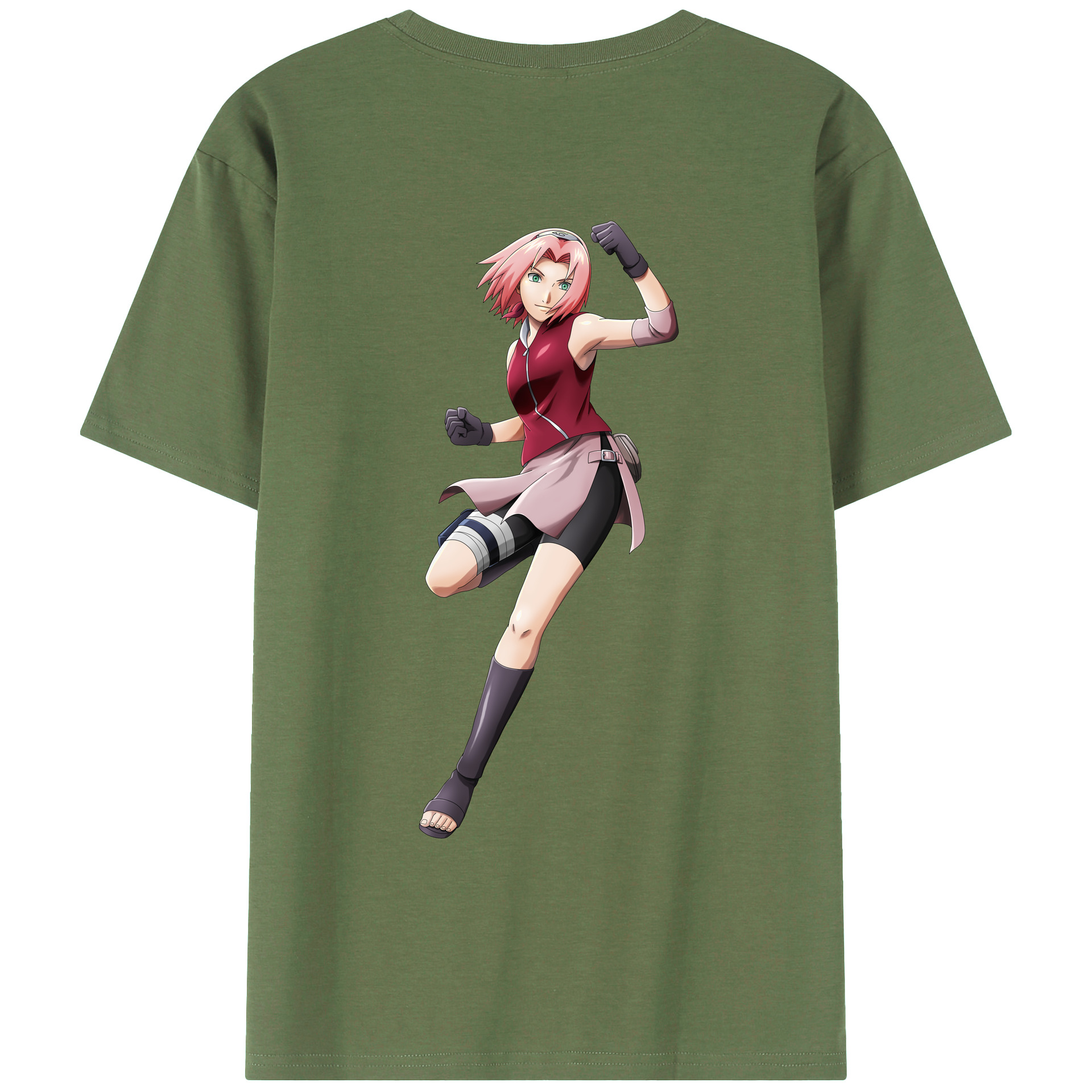 （画像用） NARUTO -ナルト- 春野サクラ Haruno Sakura 綿100％ メンズ半袖Tシャツ（バックプリント） 通気性